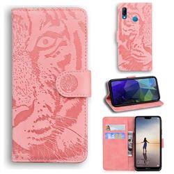 Intricate Embossing Tiger Face Leather Wallet Case for Huawei P20 Lite - Pink
