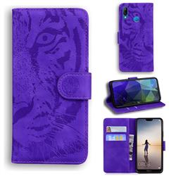 Intricate Embossing Tiger Face Leather Wallet Case for Huawei P20 Lite - Purple