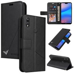 GQ.UTROBE Right Angle Silver Pendant Leather Wallet Phone Case for Huawei P20 Lite - Black