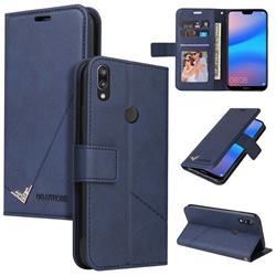 GQ.UTROBE Right Angle Silver Pendant Leather Wallet Phone Case for Huawei P20 Lite - Blue