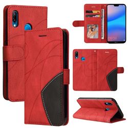 Luxury Two-color Stitching Leather Wallet Case Cover for Huawei P20 Lite - Red