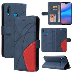Luxury Two-color Stitching Leather Wallet Case Cover for Huawei P20 Lite - Blue