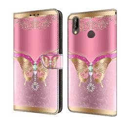 Pink Diamond Butterfly Crystal PU Leather Protective Wallet Case Cover for Huawei P20 Lite
