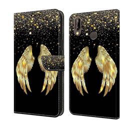 Golden Angel Wings Crystal PU Leather Protective Wallet Case Cover for Huawei P20 Lite