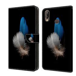 White Blue Feathers Crystal PU Leather Protective Wallet Case Cover for Huawei P20 Lite