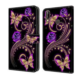 Purple Flower Butterfly Crystal PU Leather Protective Wallet Case Cover for Huawei P20 Lite