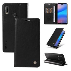YIKATU Litchi Card Magnetic Automatic Suction Leather Flip Cover for Huawei P20 Lite - Black