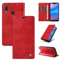 YIKATU Litchi Card Magnetic Automatic Suction Leather Flip Cover for Huawei P20 Lite - Bright Red