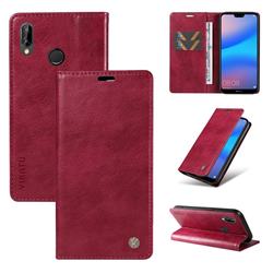 YIKATU Litchi Card Magnetic Automatic Suction Leather Flip Cover for Huawei P20 Lite - Wine Red