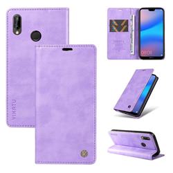 YIKATU Litchi Card Magnetic Automatic Suction Leather Flip Cover for Huawei P20 Lite - Purple