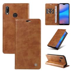 YIKATU Litchi Card Magnetic Automatic Suction Leather Flip Cover for Huawei P20 Lite - Brown