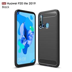 Luxury Carbon Fiber Brushed Wire Drawing Silicone TPU Back Cover for Huawei P20 Lite(2019) - Black