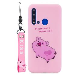 Pink Cute Pig Soft Kiss Candy Hand Strap Silicone Case for Huawei P20 Lite(2019)