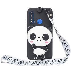 White Panda Neck Lanyard Zipper Wallet Silicone Case for Huawei P20 Lite(2019)