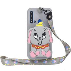 Gray Elephant Neck Lanyard Zipper Wallet Silicone Case for Huawei P20 Lite(2019)