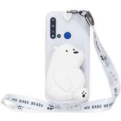 White Polar Bear Neck Lanyard Zipper Wallet Silicone Case for Huawei P20 Lite(2019)