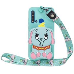 Blue Elephant Neck Lanyard Zipper Wallet Silicone Case for Huawei P20 Lite(2019)
