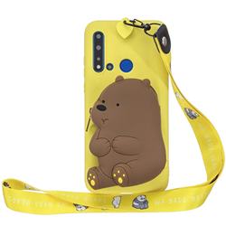 Yellow Bear Neck Lanyard Zipper Wallet Silicone Case for Huawei P20 Lite(2019)