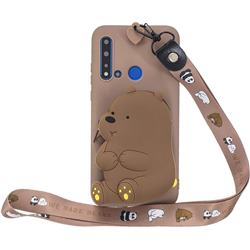 Brown Bear Neck Lanyard Zipper Wallet Silicone Case for Huawei P20 Lite(2019)