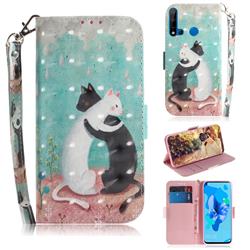 Black and White Cat 3D Painted Leather Wallet Phone Case for Huawei P20 Lite(2019)