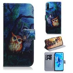 Oil Painting Owl PU Leather Wallet Case for Huawei P20 Lite(2019)