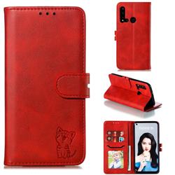 Embossing Happy Cat Leather Wallet Case for Huawei P20 Lite(2019) - Red
