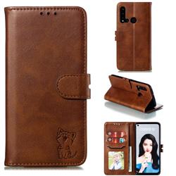 Embossing Happy Cat Leather Wallet Case for Huawei P20 Lite(2019) - Brown