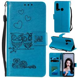 Embossing Owl Couple Flower Leather Wallet Case for Huawei P20 Lite(2019) - Blue