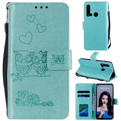Embossing Owl Couple Flower Leather Wallet Case for Huawei P20 Lite(2019) - Green