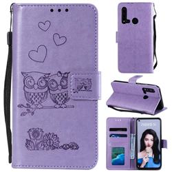Embossing Owl Couple Flower Leather Wallet Case for Huawei P20 Lite(2019) - Purple