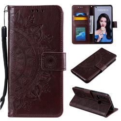 Intricate Embossing Datura Leather Wallet Case for Huawei P20 Lite(2019) - Brown