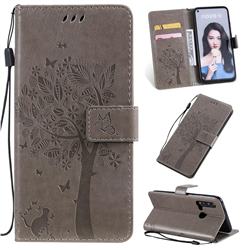 Embossing Butterfly Tree Leather Wallet Case for Huawei P20 Lite(2019) - Grey