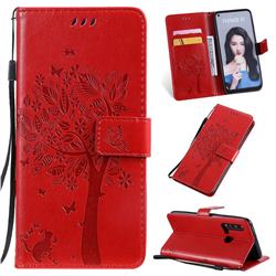 Embossing Butterfly Tree Leather Wallet Case for Huawei P20 Lite(2019) - Red