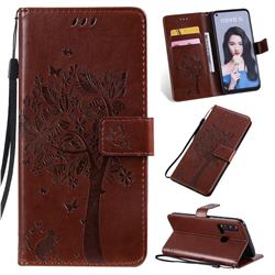 Embossing Butterfly Tree Leather Wallet Case for Huawei P20 Lite(2019) - Coffee