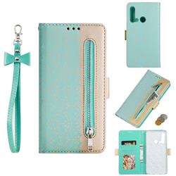 Luxury Lace Zipper Stitching Leather Phone Wallet Case for Huawei P20 Lite(2019) - Green