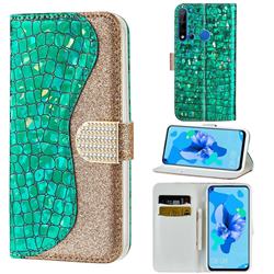 Glitter Diamond Buckle Laser Stitching Leather Wallet Phone Case for Huawei P20 Lite(2019) - Green