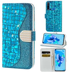 Glitter Diamond Buckle Laser Stitching Leather Wallet Phone Case for Huawei P20 Lite(2019) - Blue