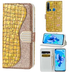 Glitter Diamond Buckle Laser Stitching Leather Wallet Phone Case for Huawei P20 Lite(2019) - Gold