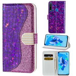 Glitter Diamond Buckle Laser Stitching Leather Wallet Phone Case for Huawei P20 Lite(2019) - Purple