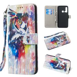 Watercolor Owl 3D Painted Leather Wallet Phone Case for Huawei P20 Lite(2019)