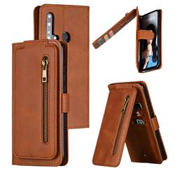 Multifunction 9 Cards Leather Zipper Wallet Phone Case for Huawei P20 Lite(2019) - Brown