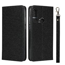 Ultra Slim Magnetic Automatic Suction Silk Lanyard Leather Flip Cover for Huawei P20 Lite(2019) - Black
