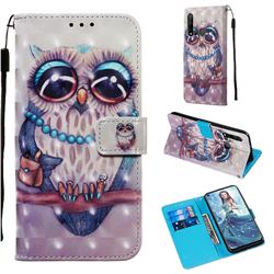Sweet Gray Owl 3D Painted Leather Wallet Case for Huawei P20 Lite(2019)