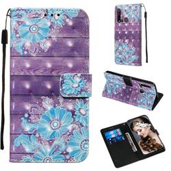Blue Flower 3D Painted Leather Wallet Case for Huawei P20 Lite(2019)