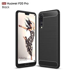 Luxury Carbon Fiber Brushed Wire Drawing Silicone TPU Back Cover for Huawei P20 Pro - Black