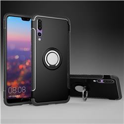 Armor Anti Drop Carbon PC + Silicon Invisible Ring Holder Phone Case for Huawei P20 Pro - Black
