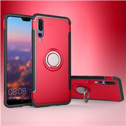 Armor Anti Drop Carbon PC + Silicon Invisible Ring Holder Phone Case for Huawei P20 Pro - Red
