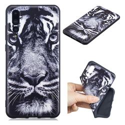 White Tiger 3D Embossed Relief Black TPU Cell Phone Back Cover for Huawei P20 Pro
