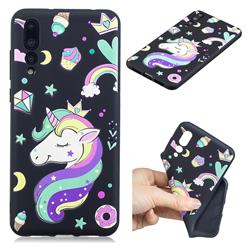 Candy Unicorn 3D Embossed Relief Black TPU Cell Phone Back Cover for Huawei P20 Pro