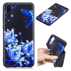 Blue Butterfly 3D Embossed Relief Black TPU Cell Phone Back Cover for Huawei P20 Pro